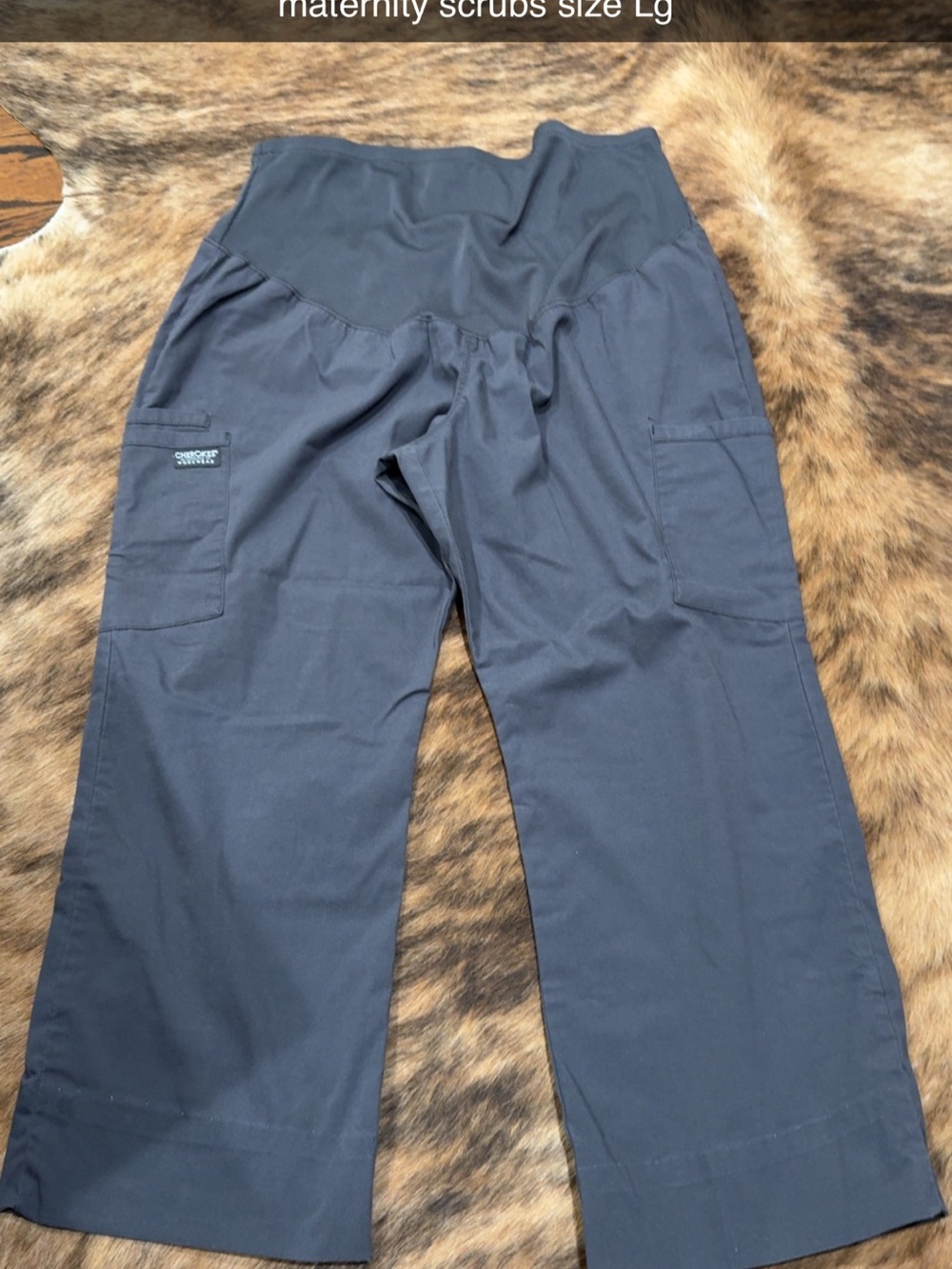 (2) Maternity Scrub Pants with High Waist Panel - Charcoal & Royal Blue